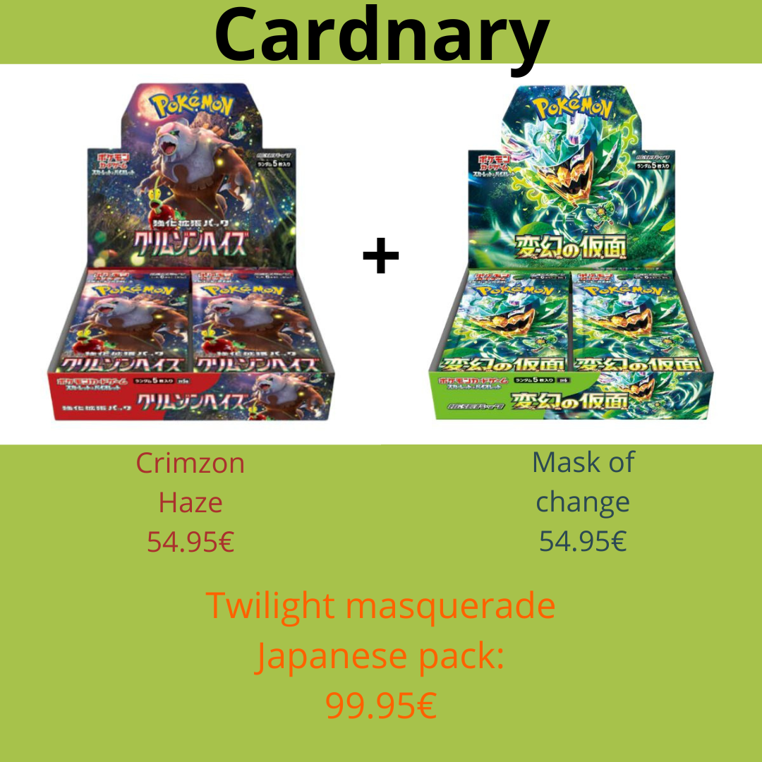 Pokemon Twilight Masquerade Packs (1 Mask of change - 1 Crimson Haze - 1 ETB - 1 Booster box) ESTRELLA 2024